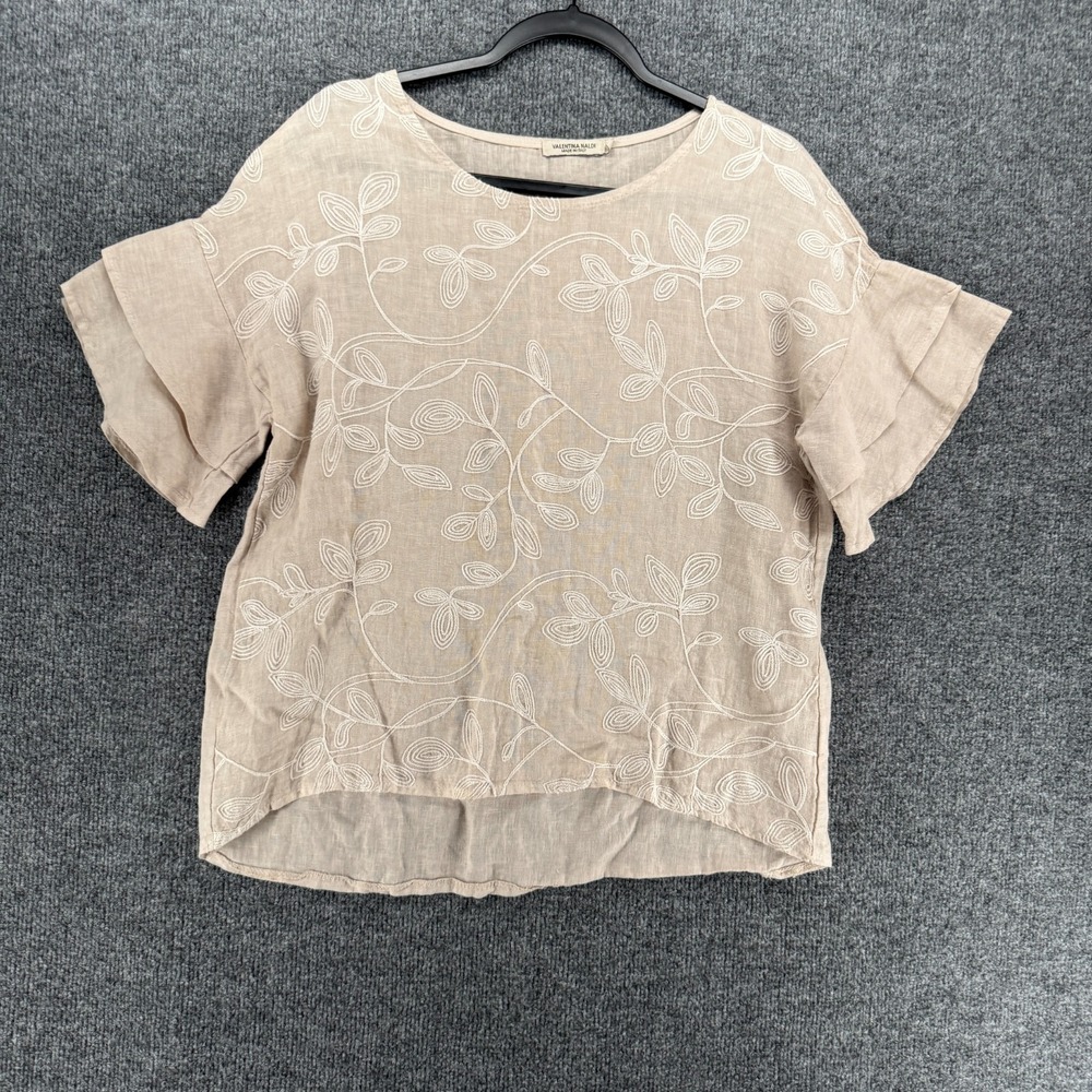 Valentina Naldi Top Womens M Beige Italy 100% Linen Coastal Vacation Resort